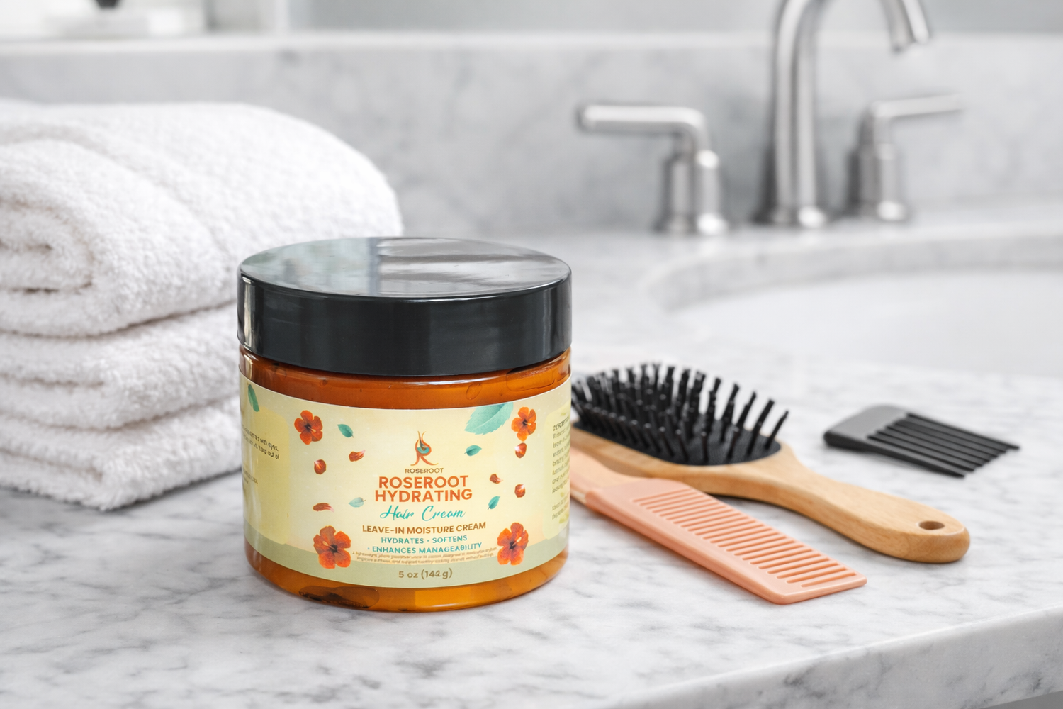 Roseroot Hydrating Hair Cream (5 oz) Deep hydration. Effortless softness. Real manageability.